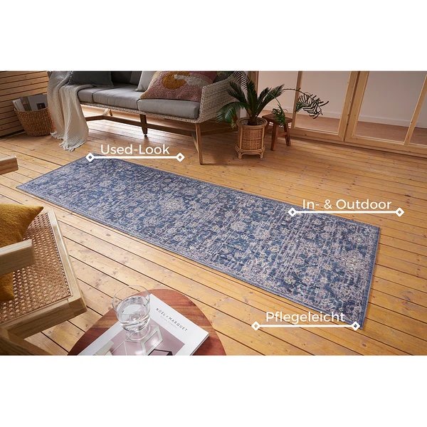 In - und Outdoor Teppich Alexandria - Polypropylen - Blau / Weiß - 80 x 200 cm - Image 4