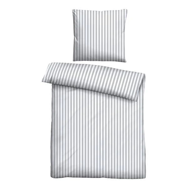 Jersey Bettwäsche Längsstreifen - Baumwolle - Grau - 155 x 220 cm + Kissen 80 x 80 cm