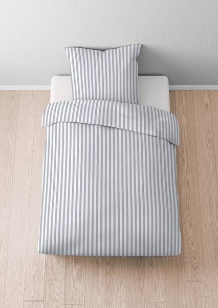 Jersey Bettwäsche Längsstreifen - Baumwolle - Grau - 155 x 220 cm + Kissen 80 x 80 cm - Image 2