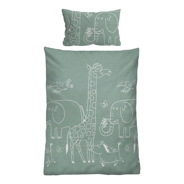 Kinder Melange-Flanell Bettwäsche Esse - Grün - 100 x 135 cm + Kissen 40 x 60 cm