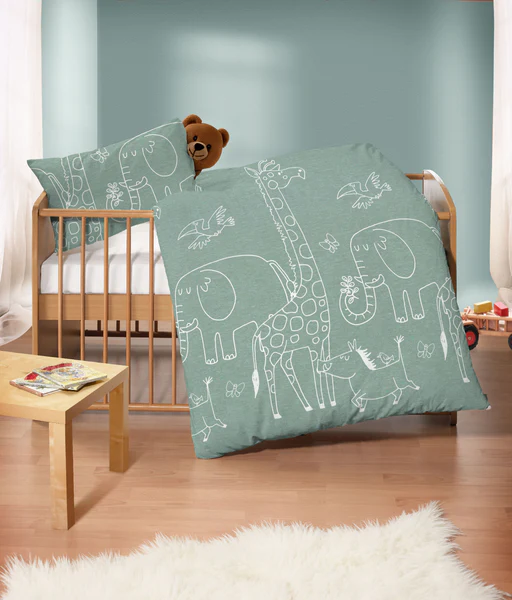 Kinder Melange-Flanell Bettwäsche Esse - Grün - 100 x 135 cm + Kissen 40 x 60 cm - Image 2