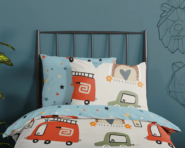 Kinderbettwäsche Autos - Baumwolle - Blau - 140 x 200/220 cm + Kissen 70 x 60 cm - Image 3