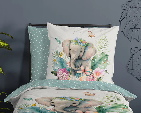 Kinderbettwäsche Elefant - Baumwolle - Grün - 135 x 200 cm + Kissen 80 x 80 cm - Image 3