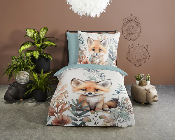 Kinderbettwäsche Fuchs - Baumwolle - Grün - 135 x 200 cm + Kissen 80 x 80 cm - Image 2