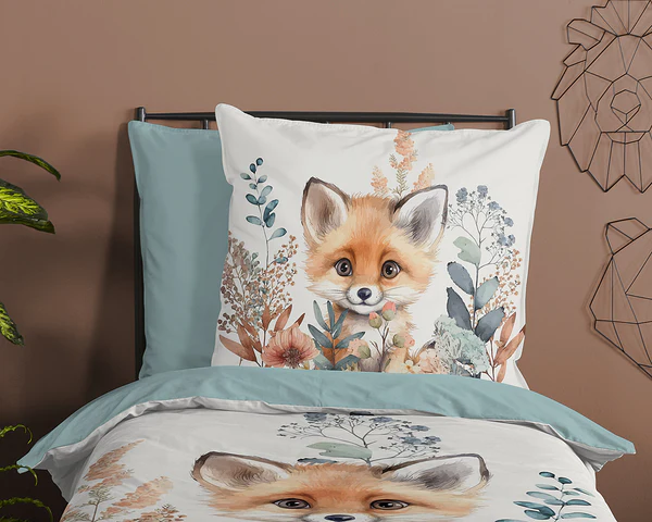 Kinderbettwäsche Fuchs - Baumwolle - Grün - 135 x 200 cm + Kissen 80 x 80 cm - Image 3