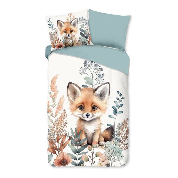 Kinderbettwäsche Fuchs - Baumwolle - Grün - 140 x 200/220 cm + Kissen 70 x 60 cm