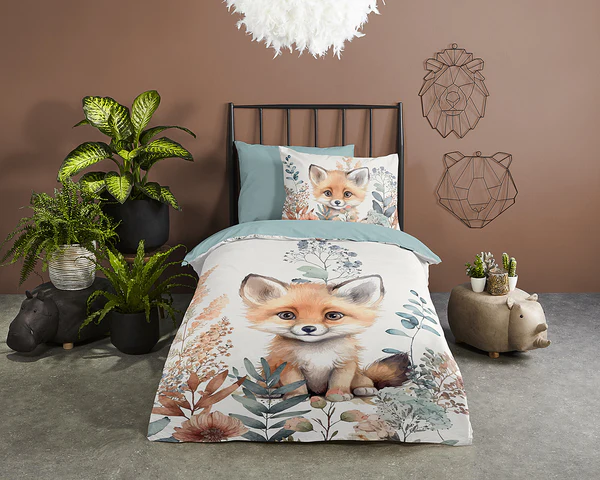 Kinderbettwäsche Fuchs - Baumwolle - Grün - 140 x 200/220 cm + Kissen 70 x 60 cm - Image 2