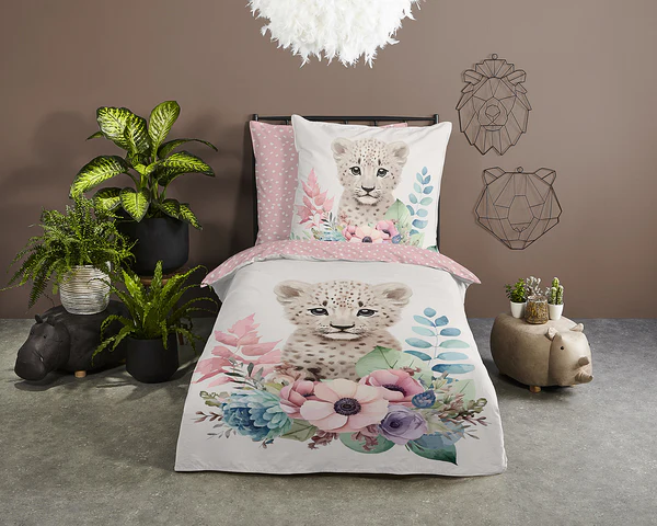 Kinderbettwäsche Leopard - Baumwolle - Pink - 135 x 200 cm + Kissen 80 x 80 cm - Image 2