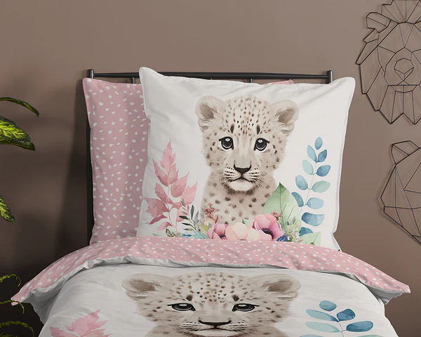 Kinderbettwäsche Leopard - Baumwolle - Pink - 135 x 200 cm + Kissen 80 x 80 cm - Image 3