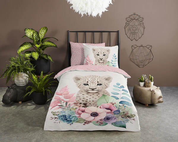 Kinderbettwäsche Leopard - Baumwolle - Pink - 140 x 200/220 cm + Kissen 70 x 60 cm - Image 2