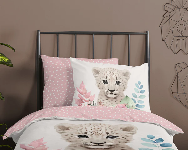 Kinderbettwäsche Leopard - Baumwolle - Pink - 140 x 200/220 cm + Kissen 70 x 60 cm - Image 3