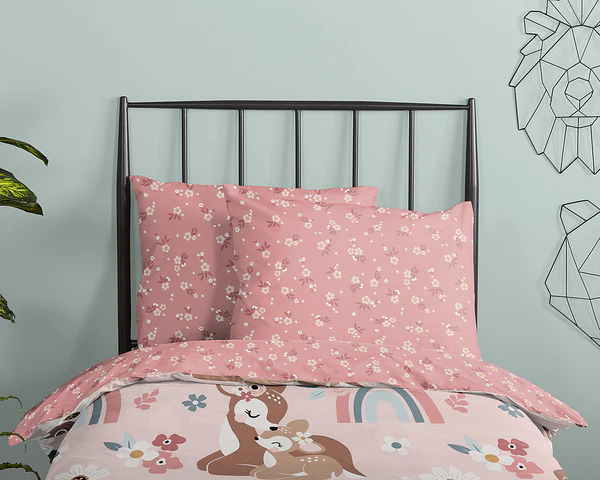 Kinderbettwäsche Rehkitz - Baumwolle - Pink - 100 x 135 cm + Kissen 40 x 60 cm - Image 3