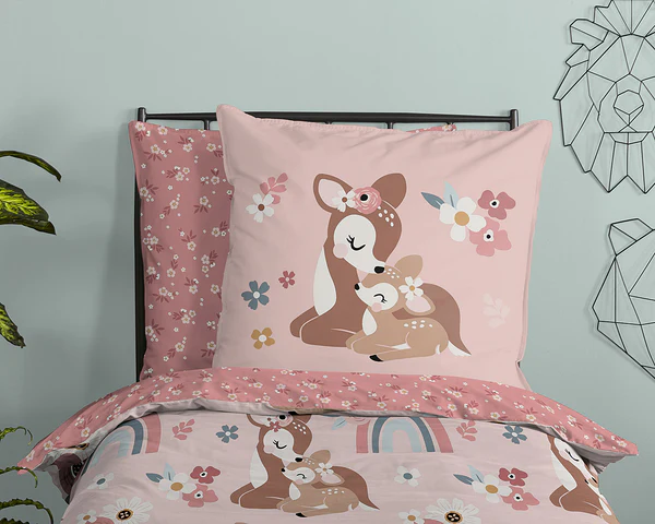 Kinderbettwäsche Rehkitz - Baumwolle - Pink - 135 x 200 cm + Kissen 80 x 80 cm - Image 3