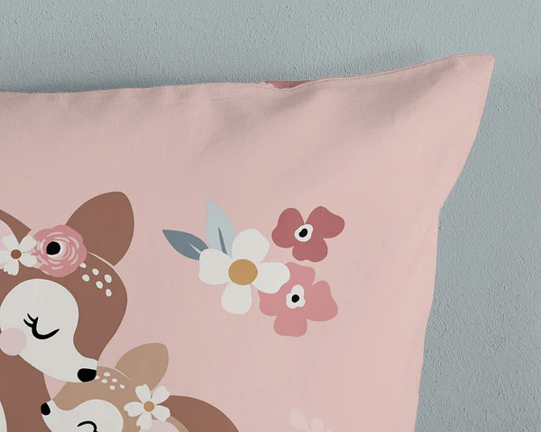 Kinderbettwäsche Rehkitz - Baumwolle - Pink - 135 x 200 cm + Kissen 80 x 80 cm - Image 4