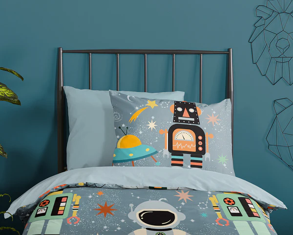 Kinderbettwäsche Spacemen - Baumwolle - 140 x 240 cm - Grau - 140 x 240 cm - Image 3