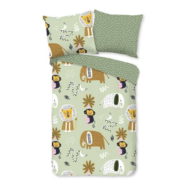 Kinderbettwäsche Udera - Renforcé - Hellgrün - 100 x 135 cm + Kissen 40 x 60 cm