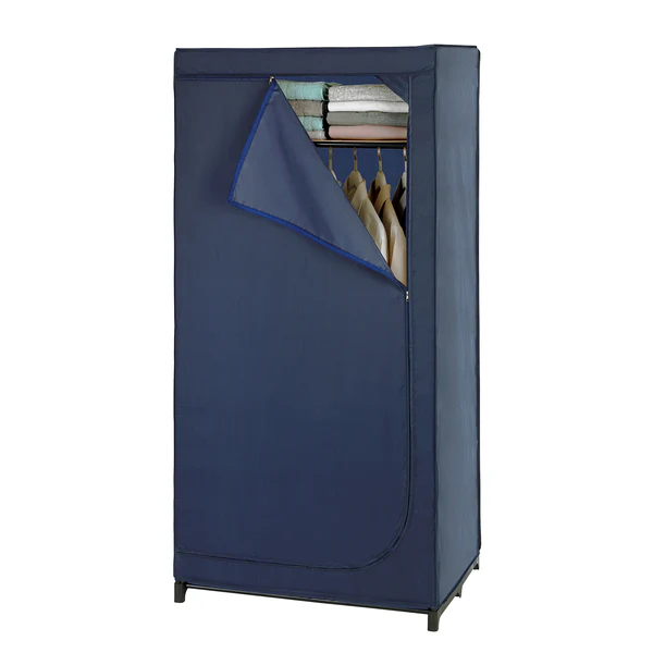 Kleiderschrank Balance III - Vlies / Metall - Dunkelblau / Schwarz