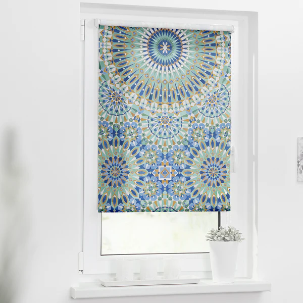 Klemmfix Rollo Orientalische Muster - Polyester - Blau / Grün - 80 x 150 cm - Image 2
