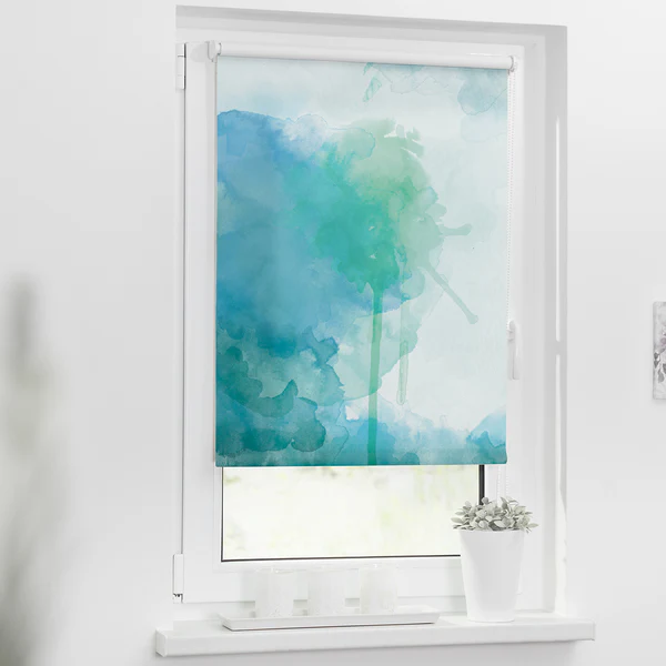 Klemmfix Verdunklungsrollo Aquarell - Polyester - Blau / Grün - 80 x 150 cm - Image 2