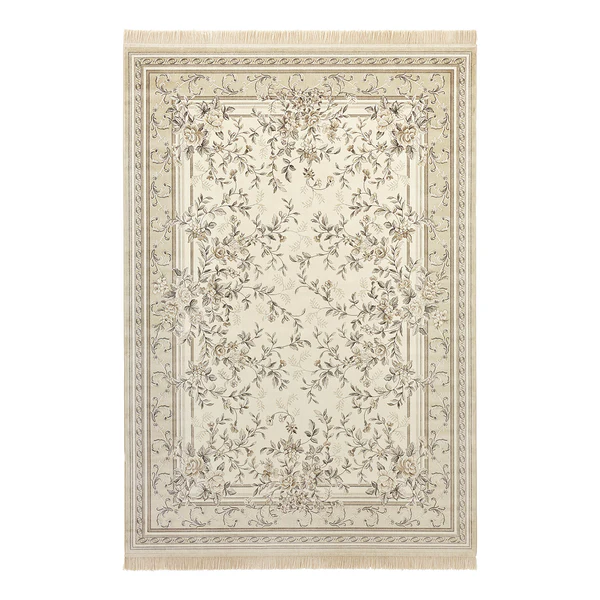 Kurzflorteppich Antik Flowers - Viskose / Baumwolle - Hellbeige - 95 x 140 cm