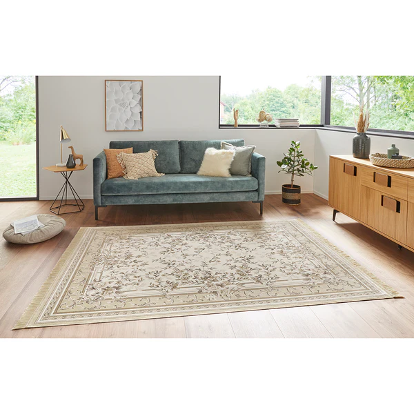 Kurzflorteppich Antik Flowers - Viskose / Baumwolle - Hellbeige - 95 x 140 cm - Image 2
