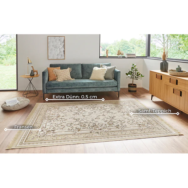 Kurzflorteppich Antik Flowers - Viskose / Baumwolle - Hellbeige - 95 x 140 cm - Image 4