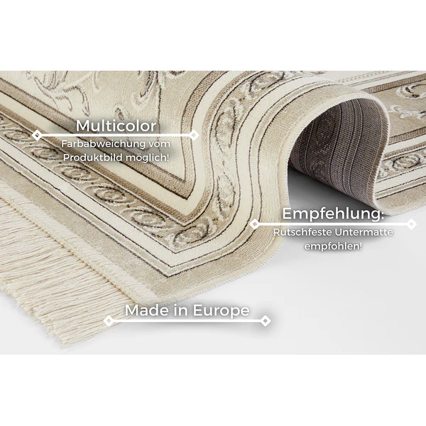 Kurzflorteppich Antik Flowers - Viskose / Baumwolle - Hellbeige - 95 x 140 cm - Image 5
