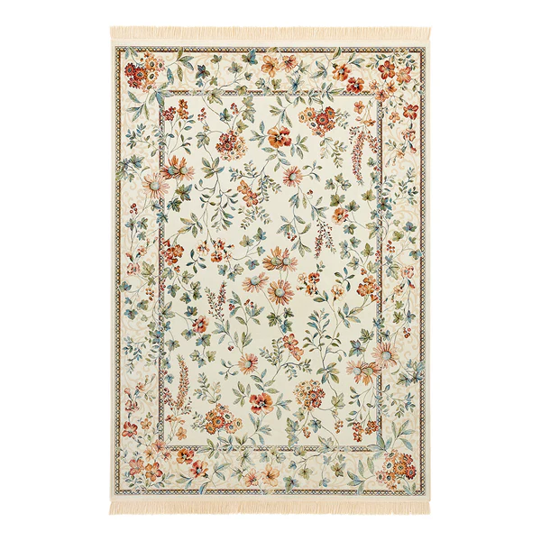 Kurzflorteppich Oriental Flowers - Viskose / Baumwolle - Creme - 95 x 140 cm