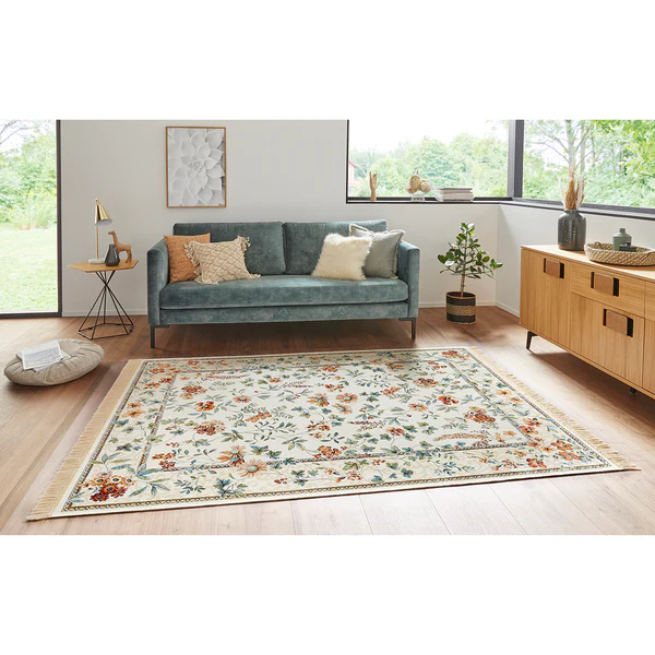 Kurzflorteppich Oriental Flowers - Viskose / Baumwolle - Creme - 95 x 140 cm - Image 2