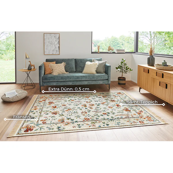 Kurzflorteppich Oriental Flowers - Viskose / Baumwolle - Creme - 95 x 140 cm - Image 4