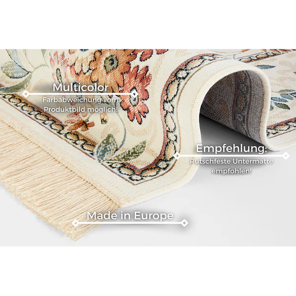 Kurzflorteppich Oriental Flowers - Viskose / Baumwolle - Creme - 95 x 140 cm - Image 5