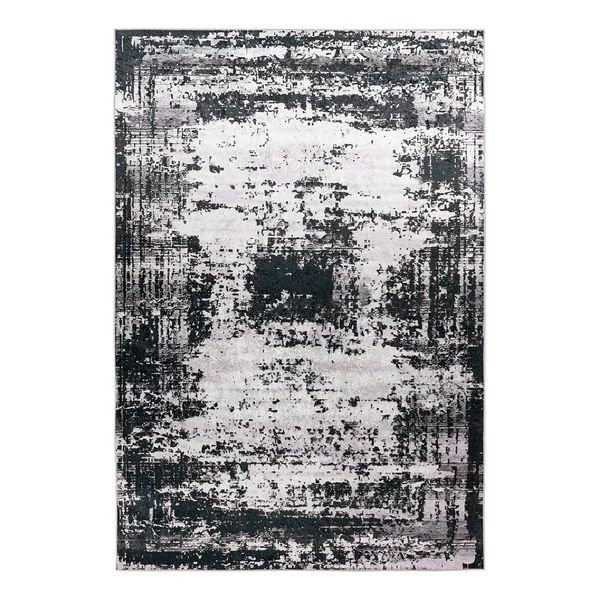 Kurzflorteppich Rhodin 625 - Polyester - Schwarz / Weiß - 80 x 150 cm