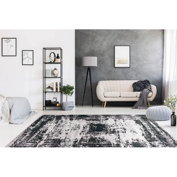 Kurzflorteppich Rhodin 625 - Polyester - Schwarz / Weiß - 80 x 150 cm - Image 2