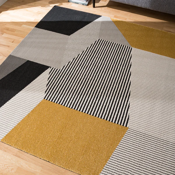 Kurzflorteppich Salzgitter - Kunstfaser - Schwarz / Safran - Grau / Gelb - 160 x 230 cm - Image 5
