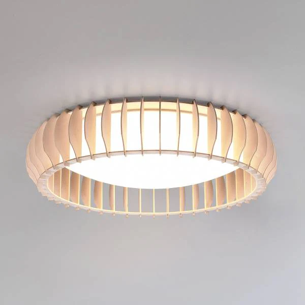 LED-Deckenleuchte Monte - Eisen / Kiefer - Weiß - 1-flammig - Durchmesser: 60 cm