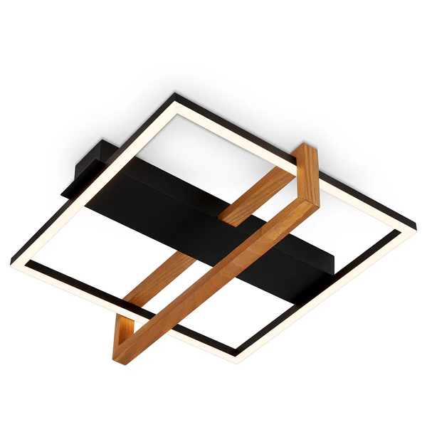LED-Deckenleuchte Seramena - Aluminium / Eiche Massiv - Schwarz - 33 x 35 cm - Flammenanzahl: 1