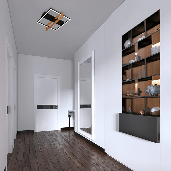 LED-Deckenleuchte Seramena - Aluminium / Eiche Massiv - Schwarz - 33 x 35 cm - Flammenanzahl: 1 - Image 2