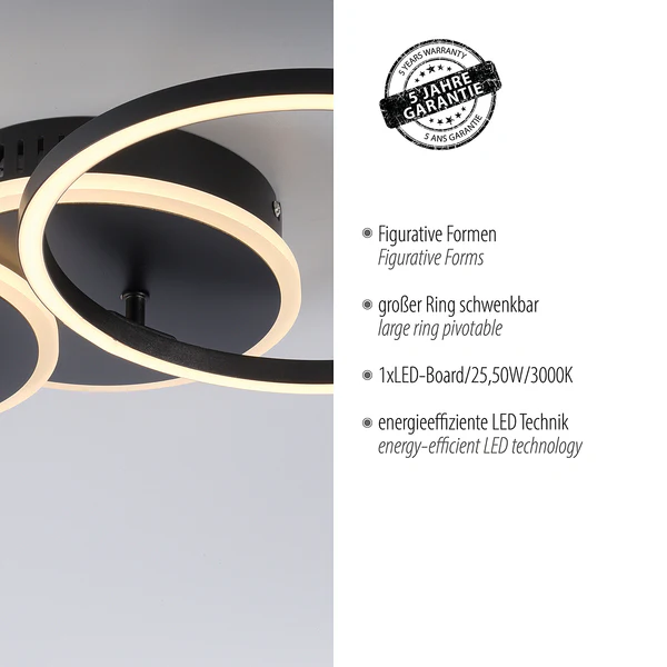 LED-Deckenleuchte Sevent Typ A - Polyester PVC / Aluminium- 1-flammig - Schwarz - Image 10
