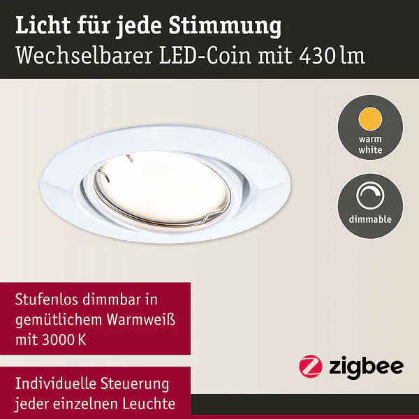 LED-Einbauleuchte Coin 3er-Set Dimmbar - Metall - Weiß - 1-flammig - Weiß - Image 8