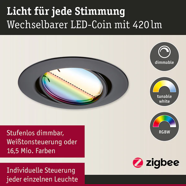 LED-Einbauleuchte Coin 3er-Set RGBW - Metall - Schwarz - 1-flammig - Schwarz - Image 7
