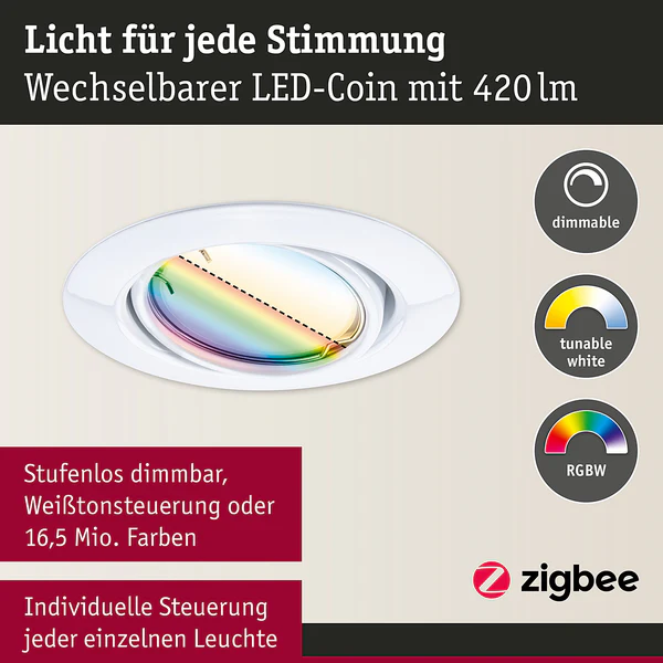 LED-Einbauleuchte Coin 3er-Set RGBW - Metall - Weiß - 1-flammig - Weiß - Image 8