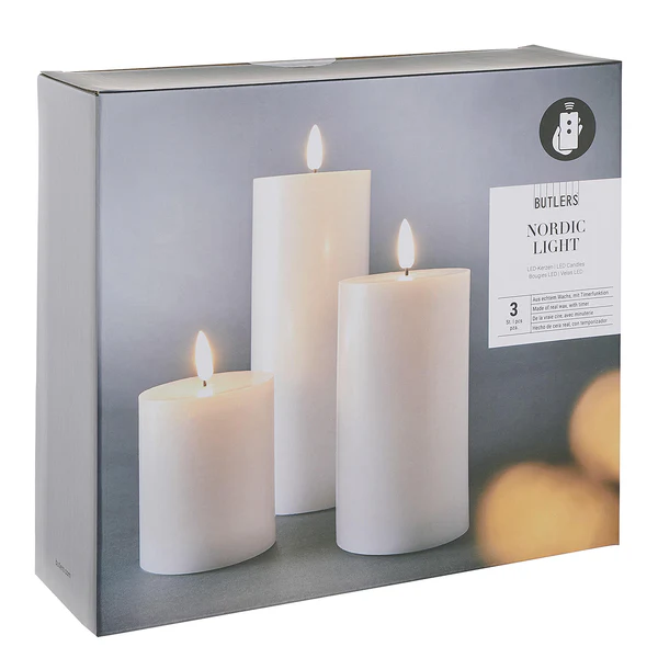 LED-Kerzen NORDIC LIGHT 3er-Set - Wachs - Weiß - Weiß - Image 10