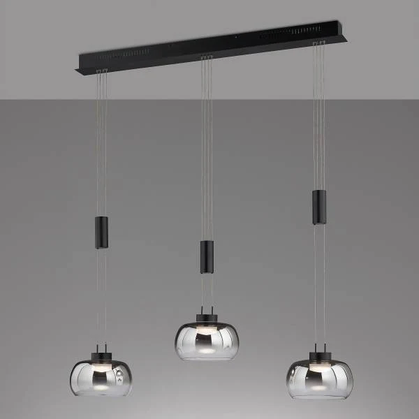 LED-Pendelleuchte Arosa - Eisen / Rauchglas - Rauchschwarz - Flammenanzahl: 3