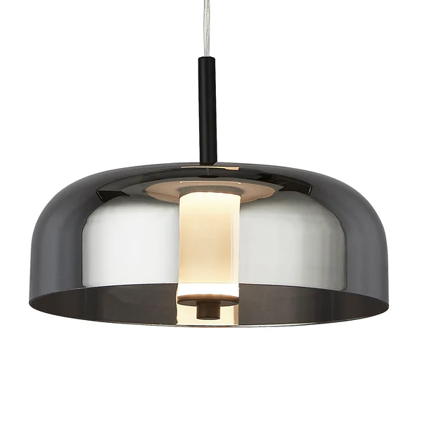 LED-Pendelleuchte Frisbee - Stahl / Rauchglas - Schwarz - 1-flammig