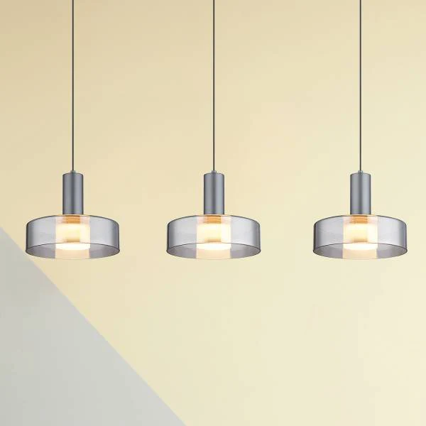 LED-Pendelleuchte Grant - Rauchglas / Aluminium - Flammenanzahl: 3