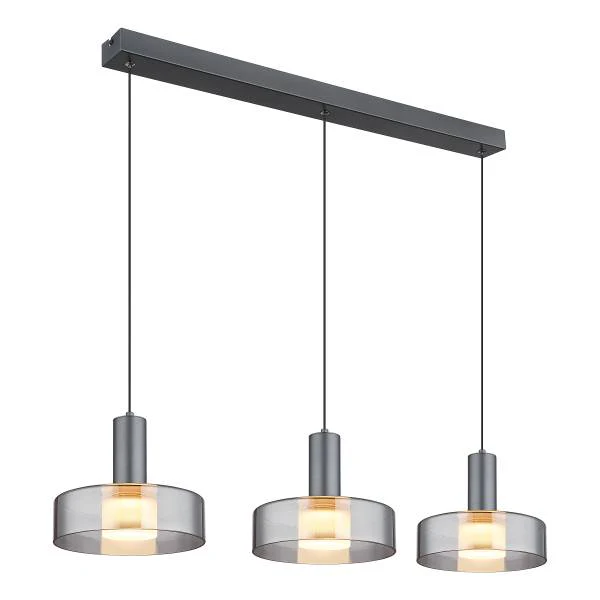 LED-Pendelleuchte Grant - Rauchglas / Aluminium - Flammenanzahl: 3 - Image 3