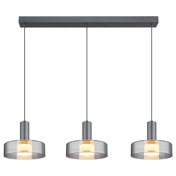 LED-Pendelleuchte Grant - Rauchglas / Aluminium - Flammenanzahl: 3 - Image 5