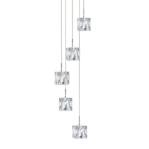 LED-Pendelleuchte Ice Cube - Kristallglas / Stahl - Flammenanzahl: 5