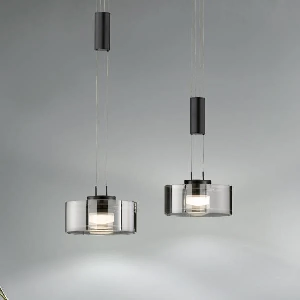 LED-Pendelleuchte Lavin - Eisen / Rauchglas - Schwarz - Flammenanzahl: 2
