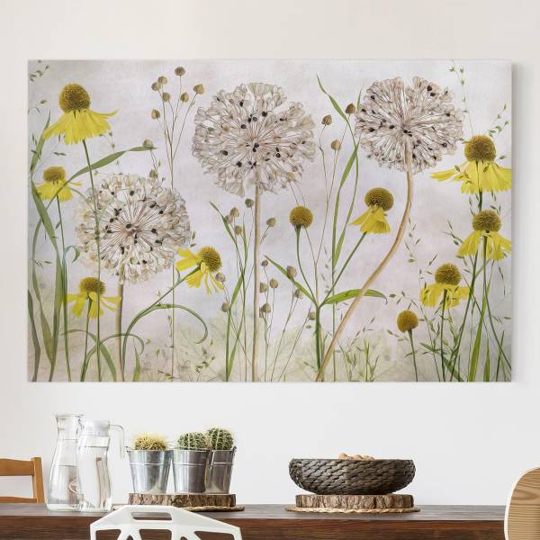 Leinwandbild Allium Helenium - Canvas /  Fichte massiv - Beige / Mehrfarbig - 120 x 80 cm - Image 2